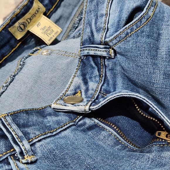 Democracy Crop Pants Size 10 Blue Embroidered Raw Hem - Picture 12 of 15